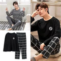 Men Striped Long Sleeve Pajama Set Spring Winter
