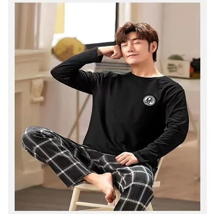 Men Striped Long Sleeve Pajama Set Spring Winter