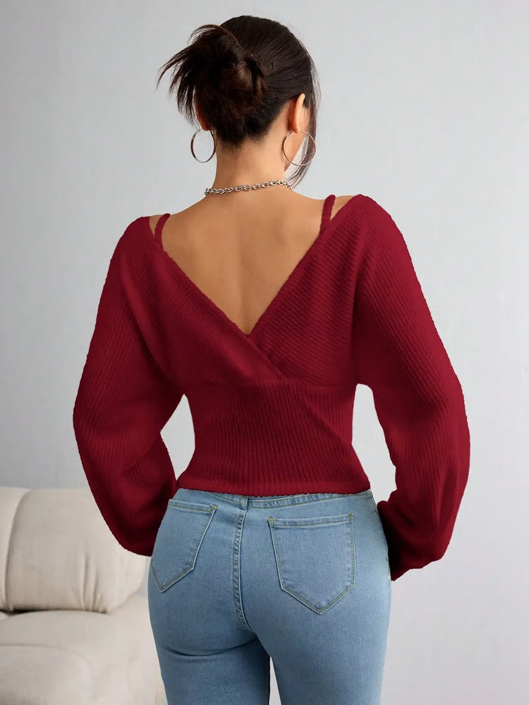 Women’s Knitted Hoodie Long Sleeve Casual Pullover Top