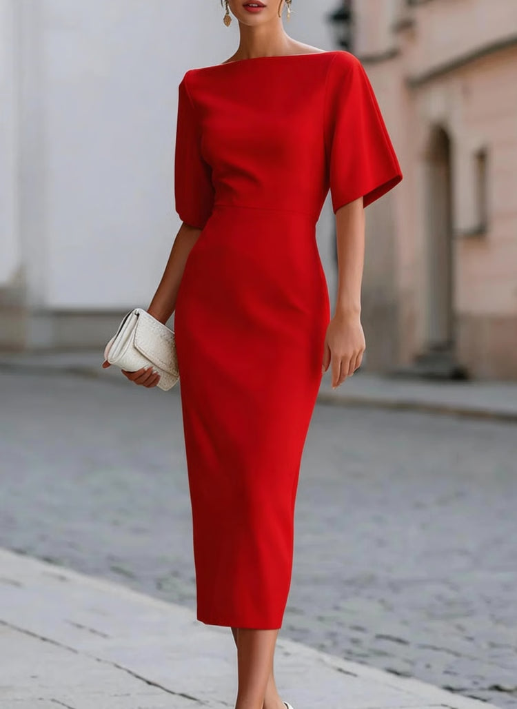 Boat Neck Midi Dress for Women
