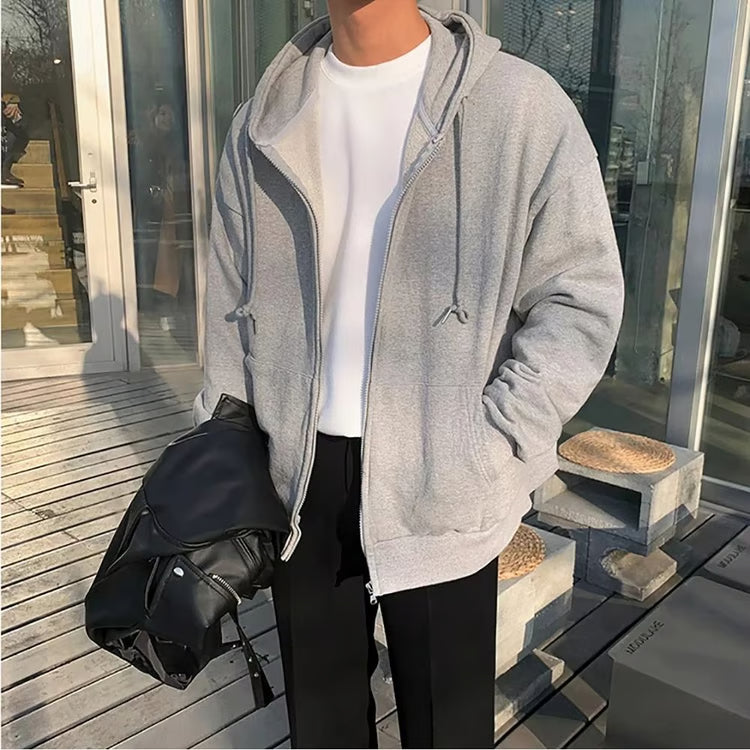 Men’s Loose Fit Solid Color Zip-Up Hoodie Jacket