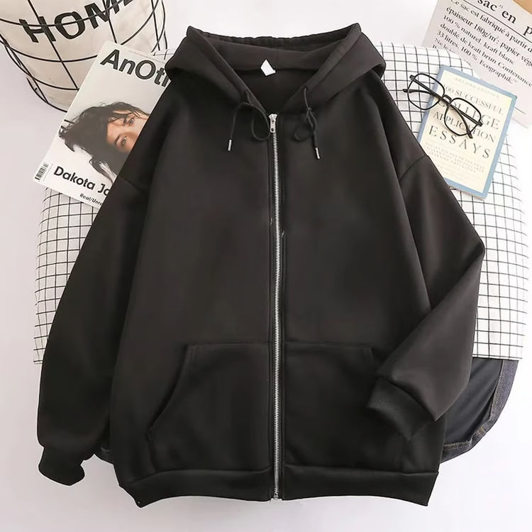 Men’s Loose Fit Solid Color Zip-Up Hoodie Jacket