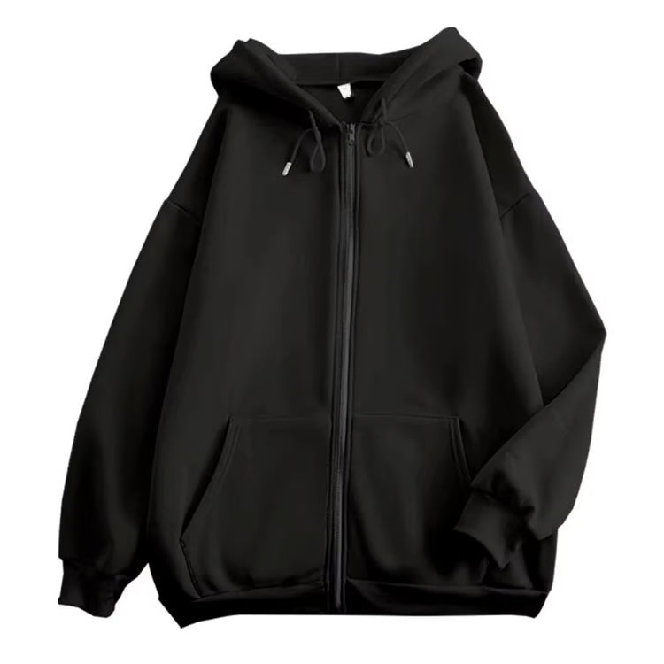 Men’s Loose Fit Solid Color Zip-Up Hoodie Jacket
