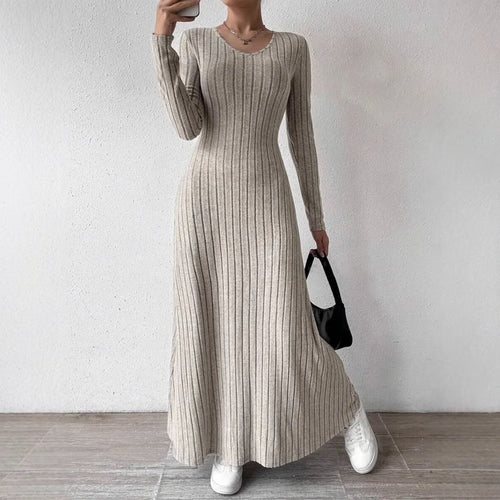 Knitted Long Sleeve A-Line Maxi Dress for Women