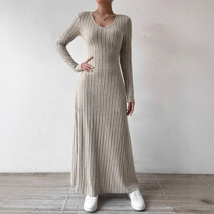 Knitted Long Sleeve A-Line Maxi Dress for Women