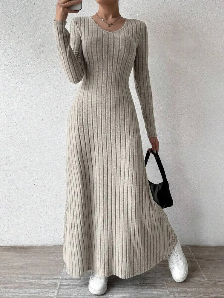 Knitted Long Sleeve A-Line Maxi Dress for Women