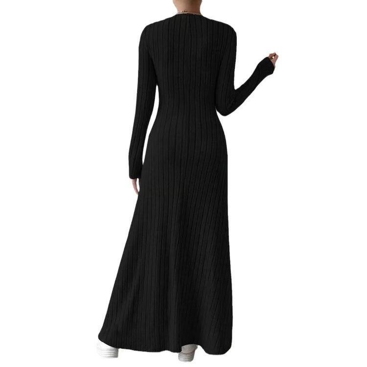 Knitted Long Sleeve A-Line Maxi Dress for Women