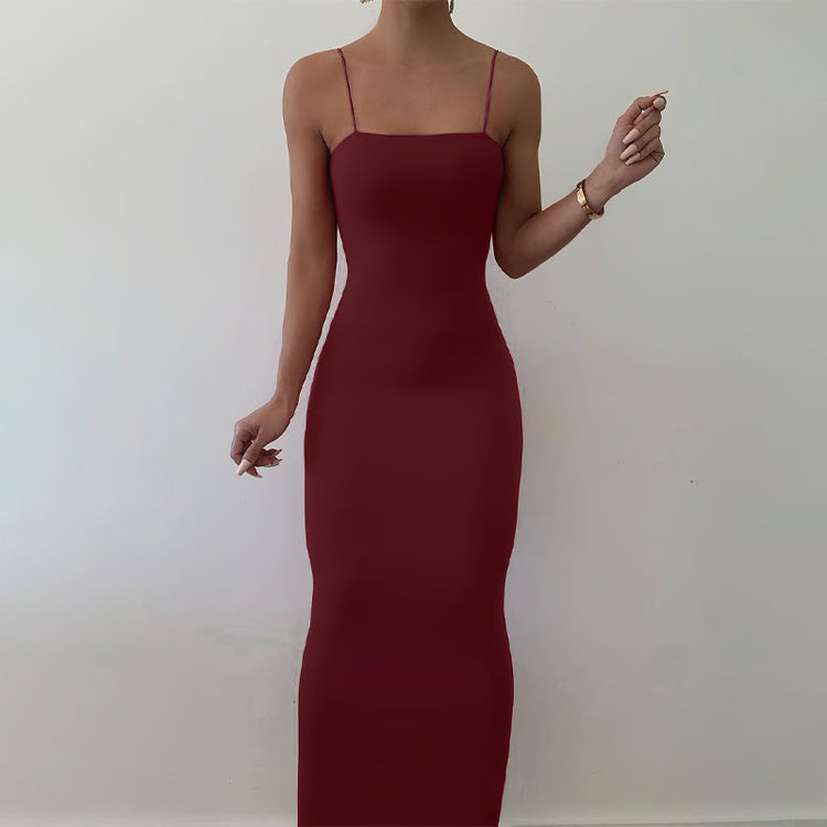 Women’s Solid Color Strap Midi Bodycon Dress