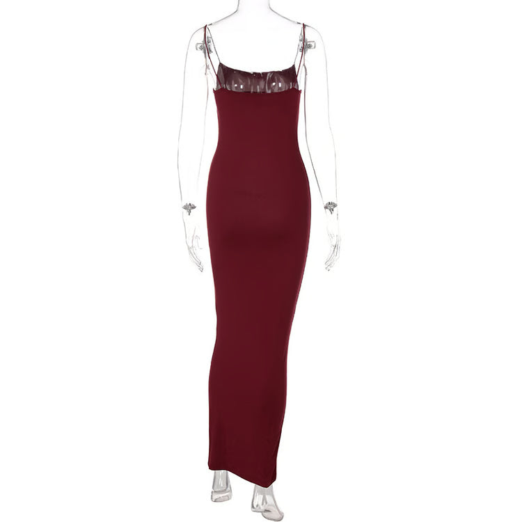 Women’s Solid Color Strap Midi Bodycon Dress