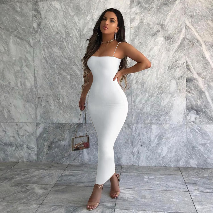Women’s Solid Color Strap Midi Bodycon Dress